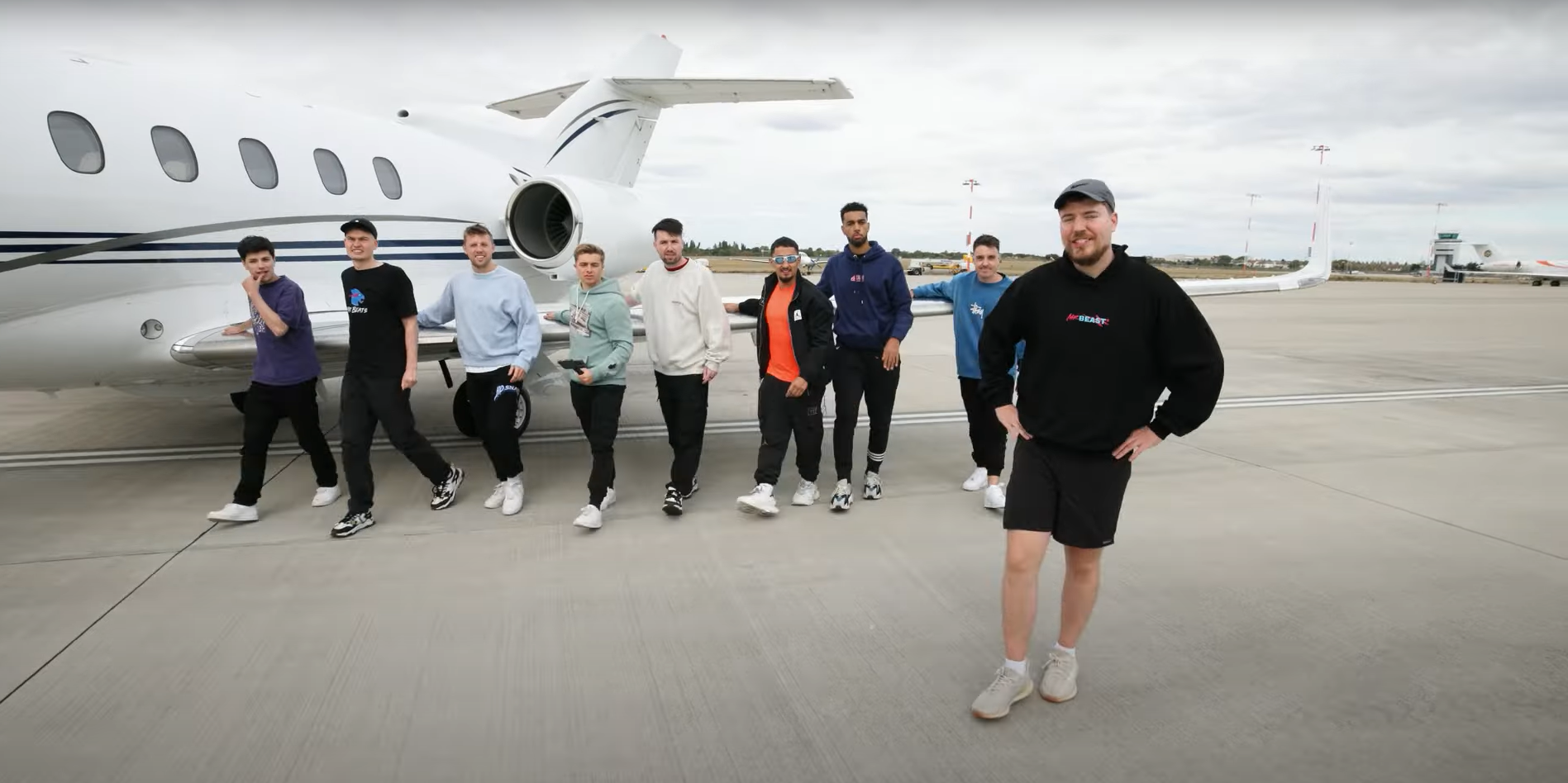 YouTube influencer MrBeast filming at London Southend Airport in November 2022