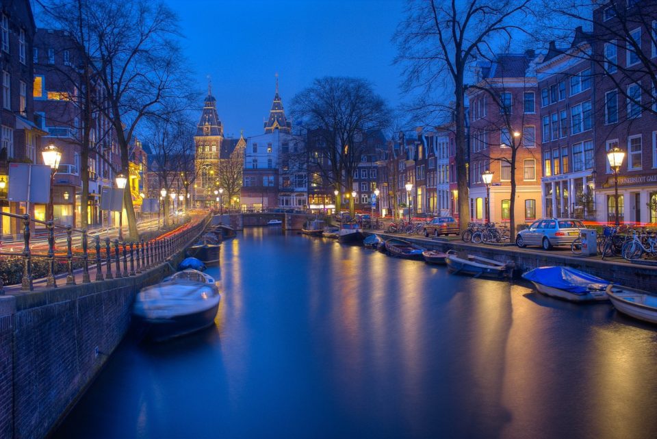 Evening in Amsterdam by a canal