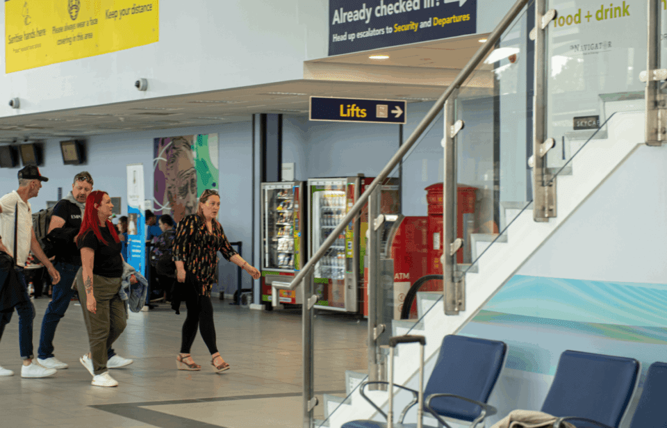 Passengers going to Security from Check-in at London Southend Airport
