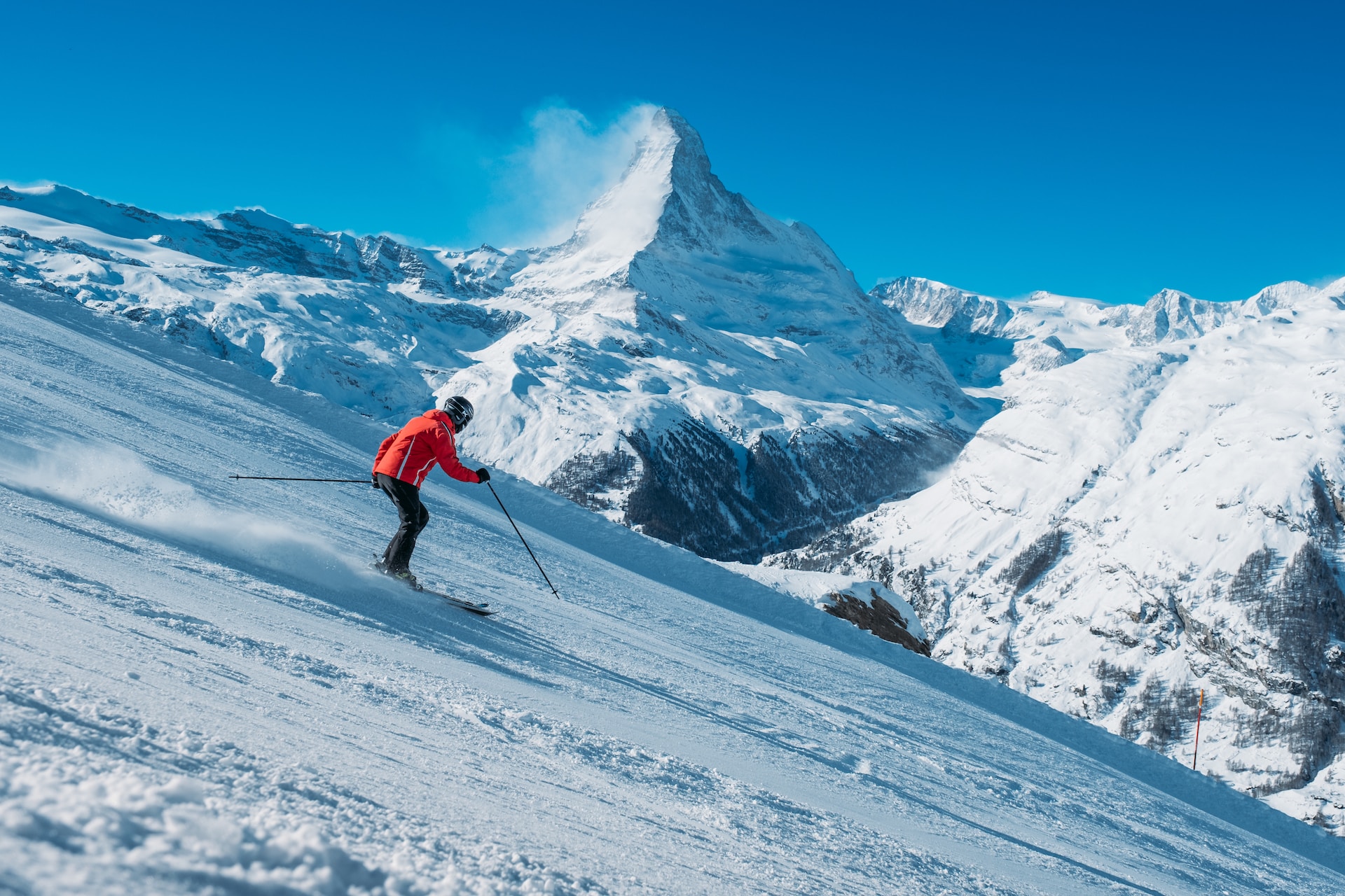 Skiing down slope
