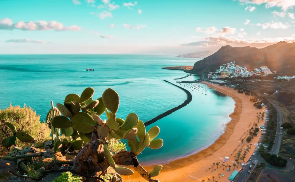 Amazing view of beach las Teresitas with yellow sand. Location: Santa Cruz de Tenerife, Tenerife, Canary Islands. Artistic picture. Beauty world
