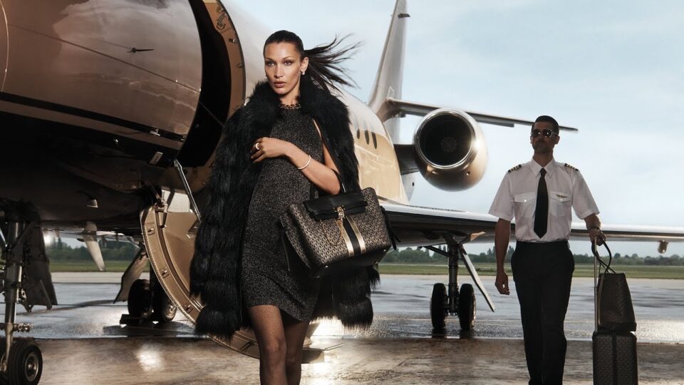 Bella Hadid filming for Michael Kors campaign at London Southend Airport