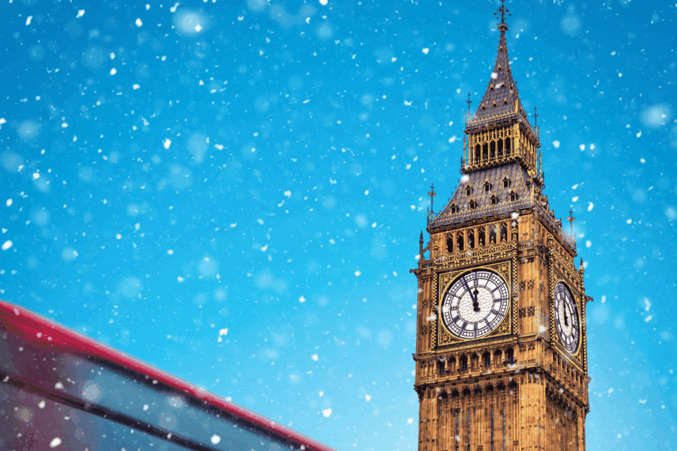 Big ben on a snowy day