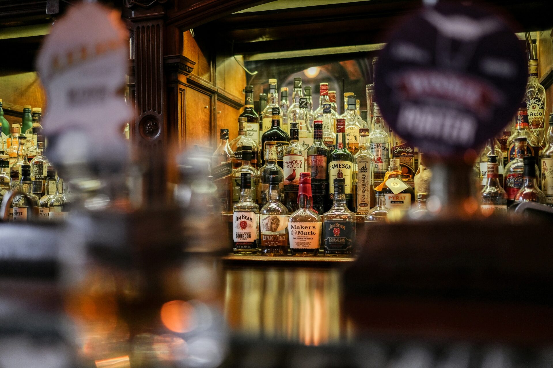An image of the bottles behind the bar.