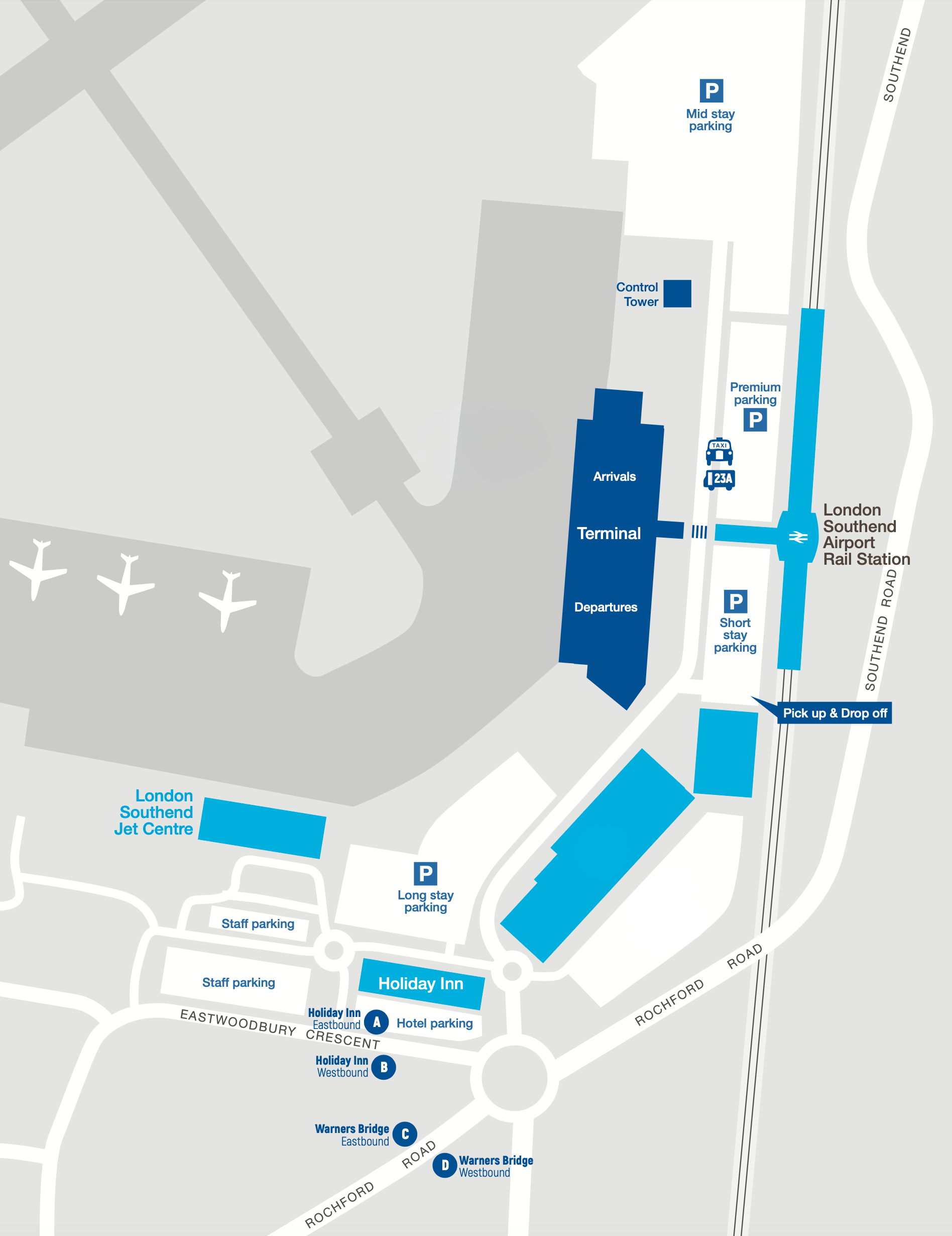 London Southend Airport parking map. Pre-book online and save up to 60%.
