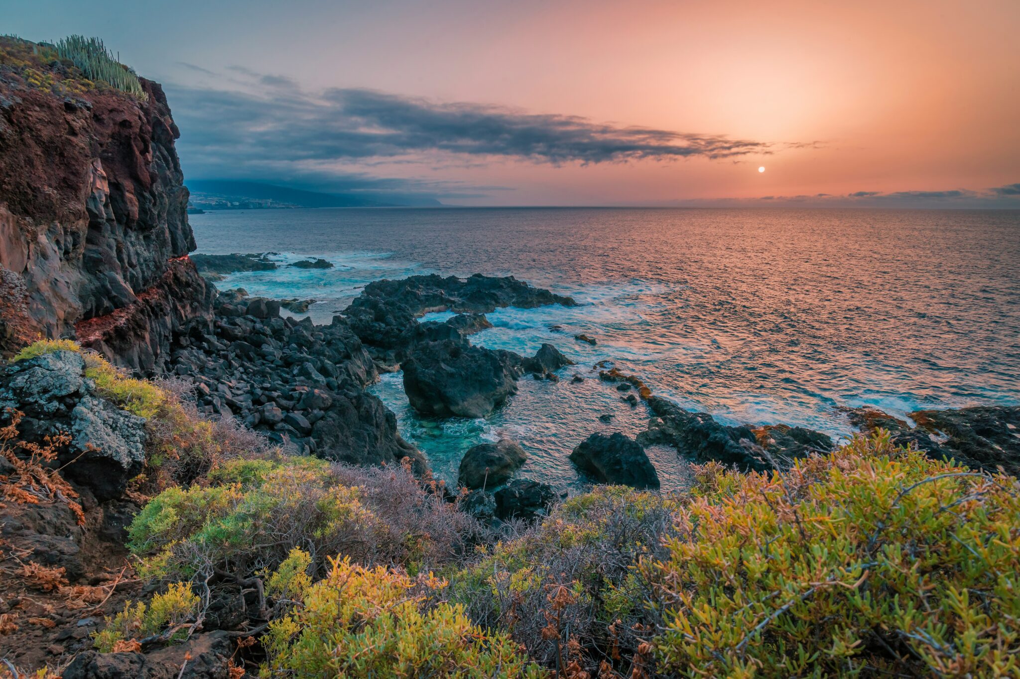 A beach in Tenerife during sunset.