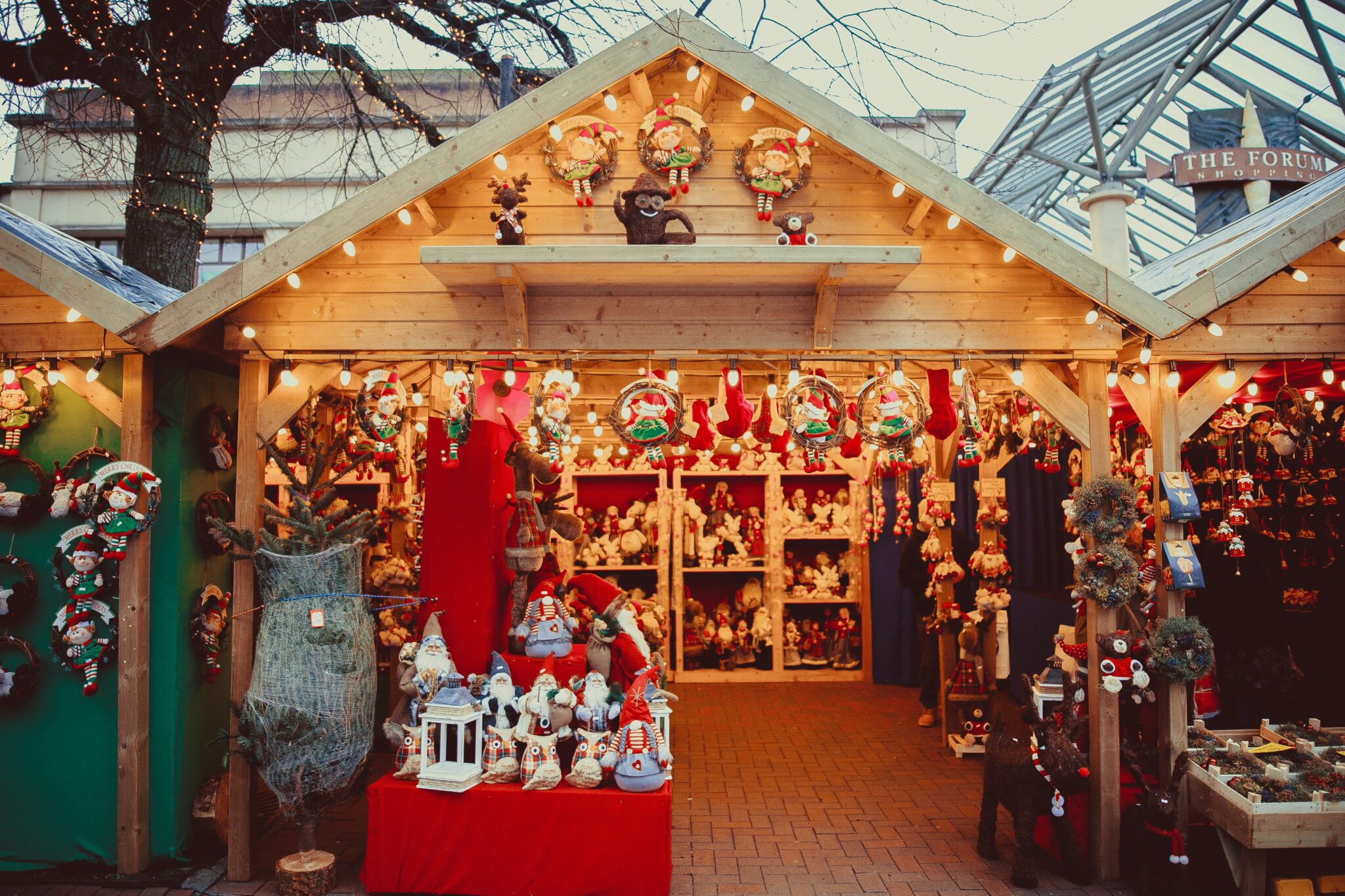 Wood stall in a Christmas market