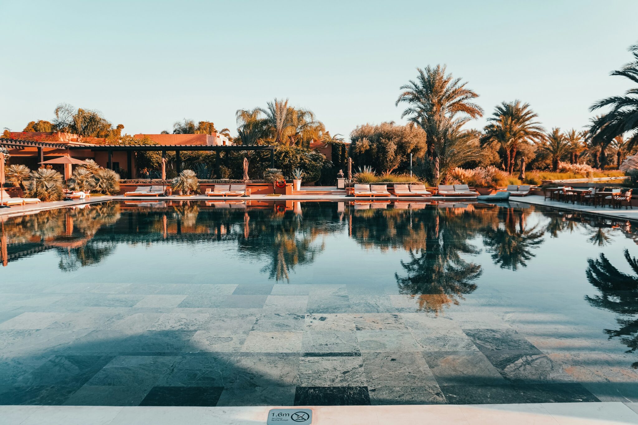 Pool and trees in Marrakech.