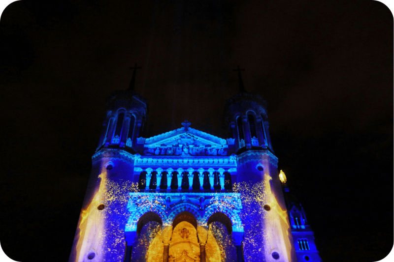 Lyon Basilica during the Festival of Lights